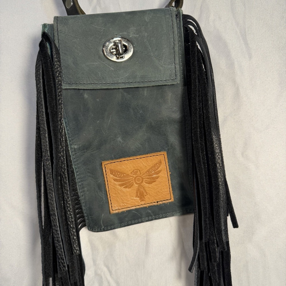Ashley Sling Western Crossbody Bag Fringe Dye Blue Leather Custom Crafted Bag